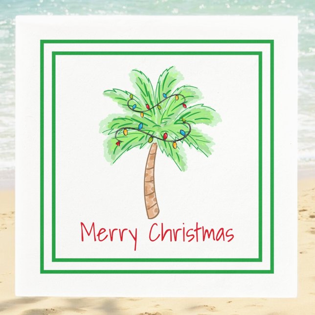 Frohe Weihnachts Palm Tree Lights Border Serviette (Von Creator hochgeladen)