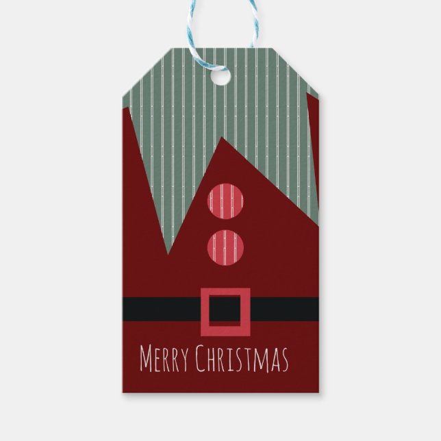 Frohe Weihnachts-Party Elf Anzug Geschenkanhänger (Vorderseite)