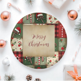 Frohe Weihnachts-Patchwork-Feiertage-Papierplatte Pappteller