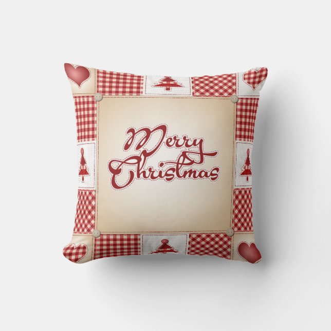 Frohe Weihnachts-Patchwork-Kissen Kissen (Vorderseite)