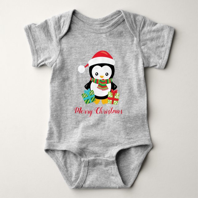 Frohe Weihnachts-Penguin Baby Strampler (Vorderseite)