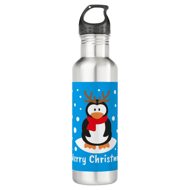 Frohe Weihnachts-Penguin Edelstahlflasche (Vorderseite)