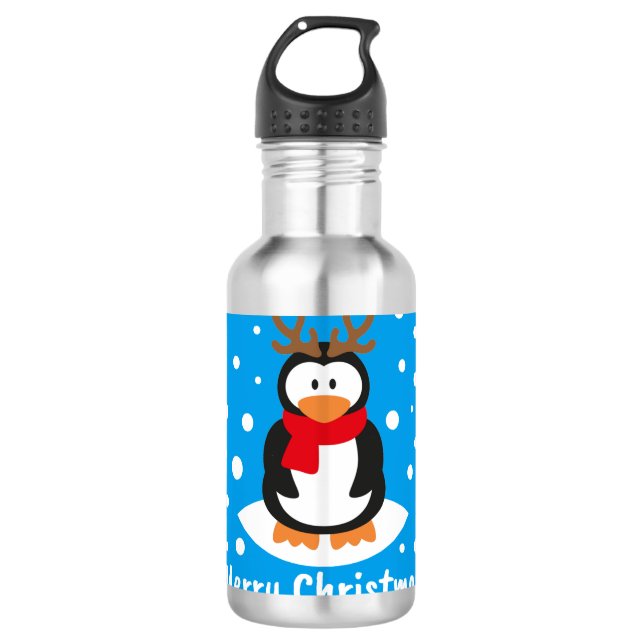 Frohe Weihnachts-Penguin Edelstahlflasche (Vorderseite)