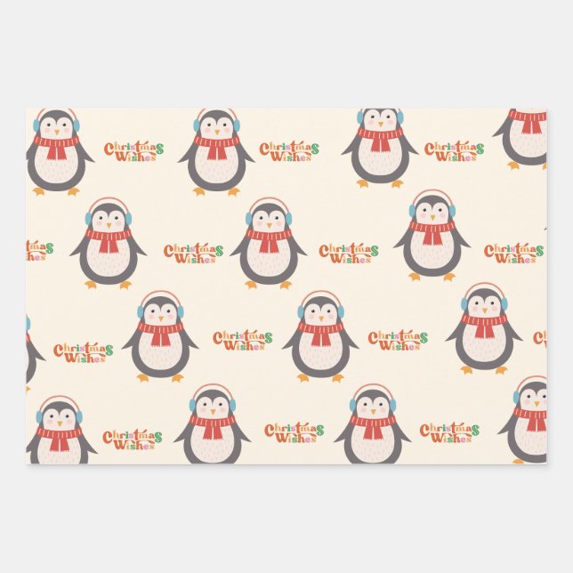 Frohe Weihnachts-Penguin Geschenkpapier Set (Vorderseite)