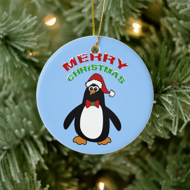 Frohe Weihnachts-Penguin Keramik Ornament (Baum)