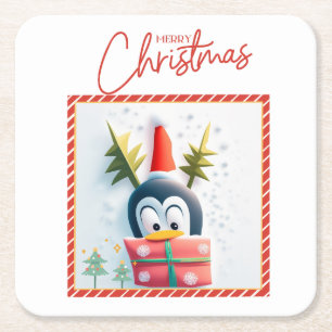 Frohe Weihnachts-Penguin Rechteckiger Pappuntersetzer
