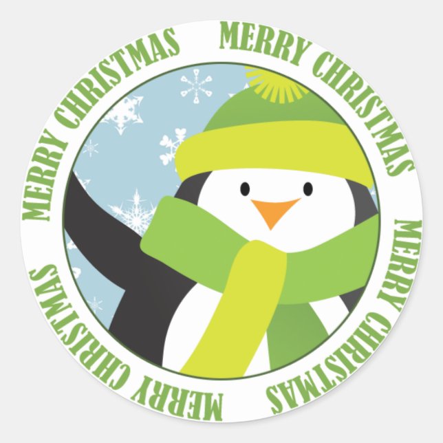 Frohe Weihnachts-Penguin-Sticker Runder Aufkleber (Vorderseite)