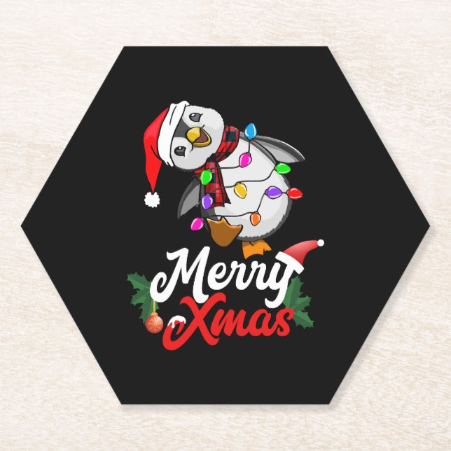 Frohe Weihnachts-Penguin Untersetzer (Vorderseite)
