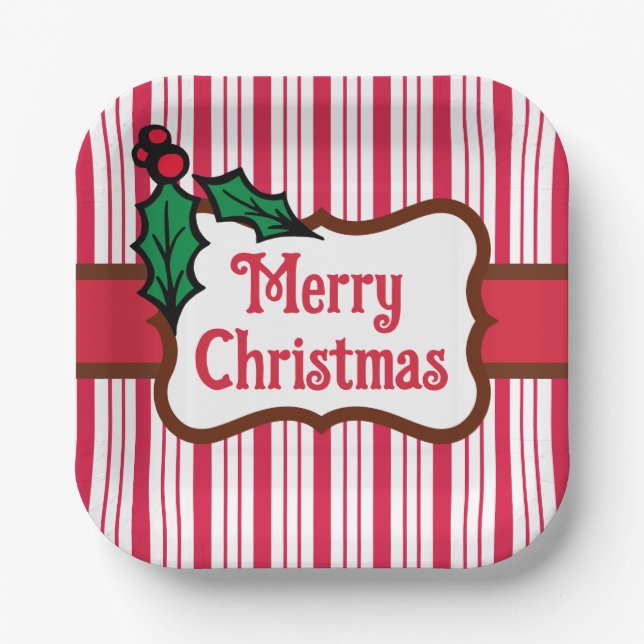 Frohe Weihnachts Peppermint Paper Teller (Vorderseite)