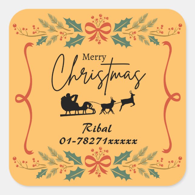 Frohe Weihnachts-Personalisiert-Business-Sticker Quadratischer Aufkleber (Vorderseite)