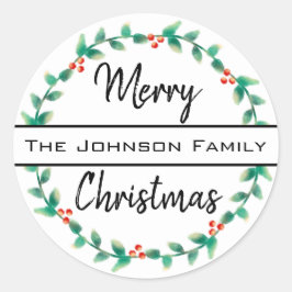 Frohe Weihnachts Persönlicher Familienname Holly W Runder Aufkleber