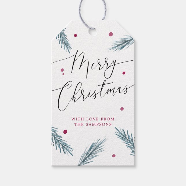 Frohe Weihnachts-Pine-Blätter & Berries Geschenkanhänger (Vorderseite)