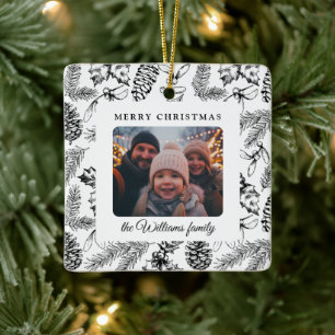 Frohe Weihnachts-Pine Cone Familie Foto Keramikornament
