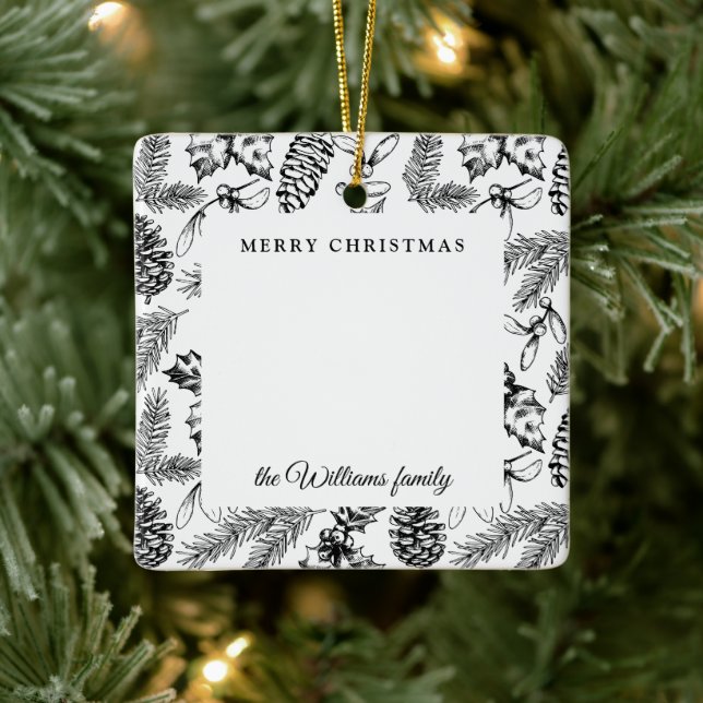 Frohe Weihnachts-Pine Cone Familie Foto Keramikornament (Baum)