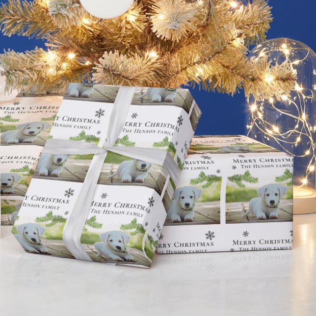 Frohe Weihnachts Pine Puppy Dog Foto Geschenkpapier (Feiertage)