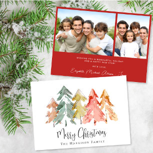 Frohe Weihnachts Pine Tree Wasserfarbe Foto Feiertagskarte