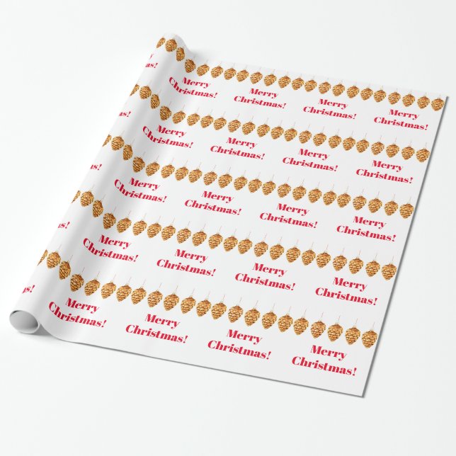 Frohe Weihnachts Pinecones Wrapping Paper Geschenkpapier (Ungerollt)