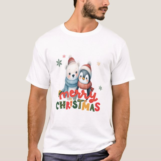 Frohe Weihnachts-Pinguine-Umarmung - Niedlicher Ur T-Shirt (Vorderseite)