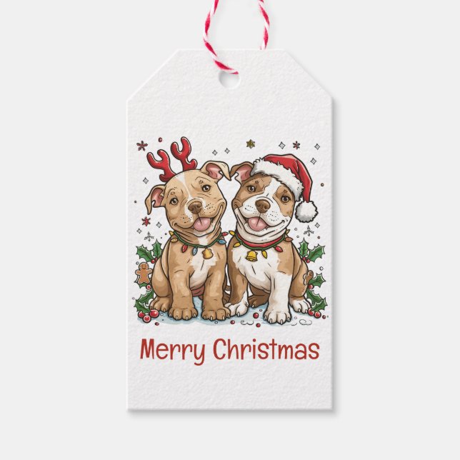 Frohe Weihnachts Pit Bull Hunde Geschenkanhänger (Vorderseite)