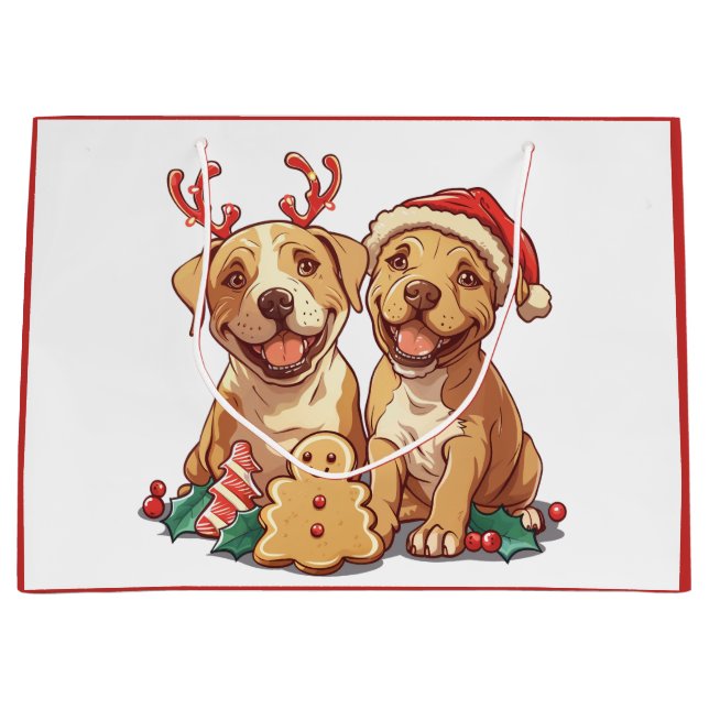 Frohe Weihnachts Pit Bull Hunde Große Geschenktüte (Vorderseite)