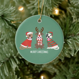 Frohe Weihnachts Pit Bull Hunde Keramik Ornament