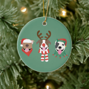 Frohe Weihnachts Pit Bull Hunde Keramik Ornament