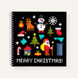 Frohe Weihnachts-Pixel-Cartoon Notizbuch