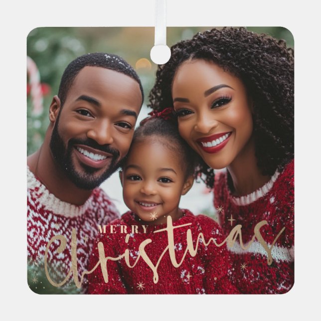 Frohe Weihnachts-Platz Foto Ornament Aus Metall (Vorderseite)