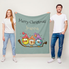 Frohe Weihnachts Playfull Quirky Bird Choir Fleecedecke