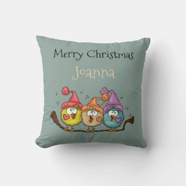 Frohe Weihnachts-Playfull Quirky Bird Choir Pillow Kissen (Vorderseite)
