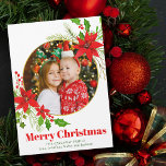 Frohe Weihnachts Poinsettia Kids Foto Magnet Card<br><div class="desc">Eine wunderschöne rote Poinsettienblüte mit heiligen Blättern umkreist Ihr viereckiges Foto über frohen Weihnachten. Helle und fröhliche Kinder fotografieren Urlaubsmagneten mit hübschen Blume und Blätter.</div>
