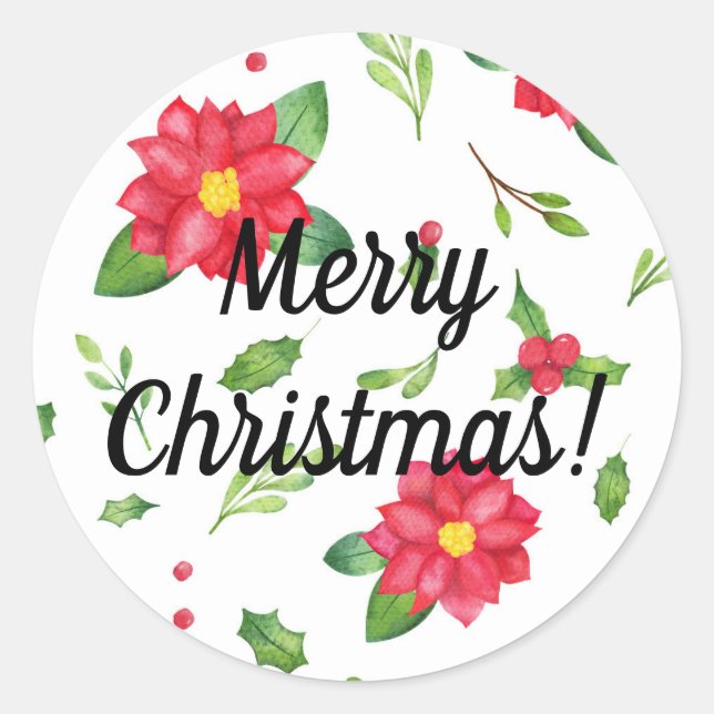 Frohe Weihnachts-Poinsettia-Sticker Runder Aufkleber (Vorderseite)