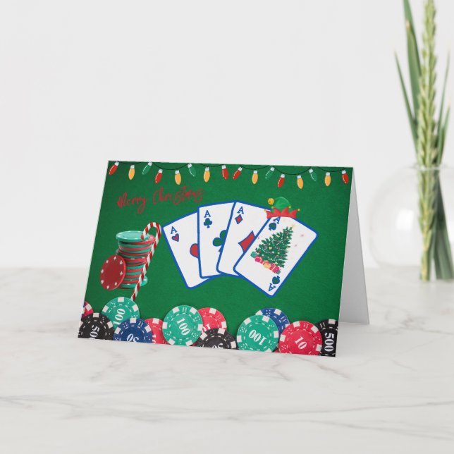 Frohe Weihnachts-Poker-Grußkarte Dankeskarte (Vorderseite)