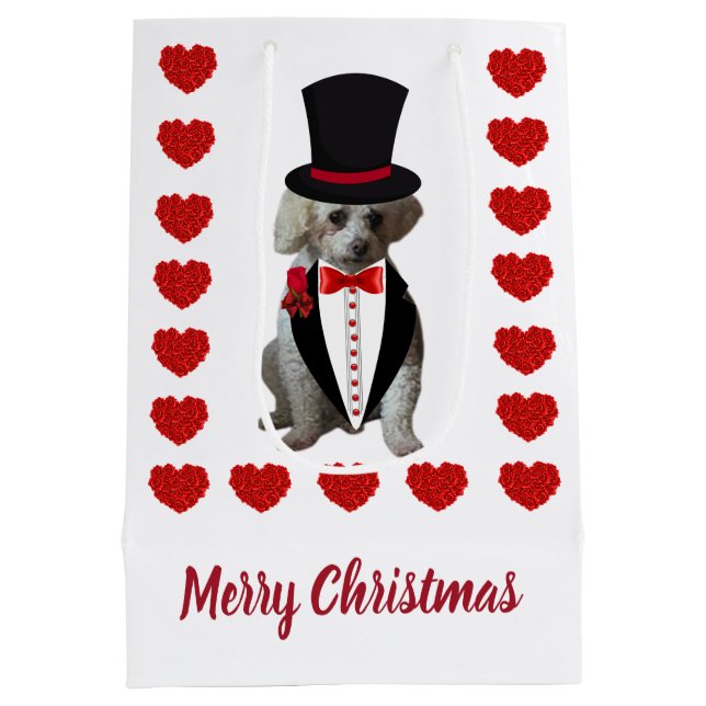 Frohe Weihnachts Poodle Geschenktasche Mittlere Geschenktüte (Rückseite)