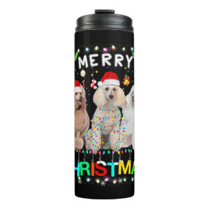 Frohe Weihnachts Poodle Shirt Weihnachtsmannmütze  Thermosbecher