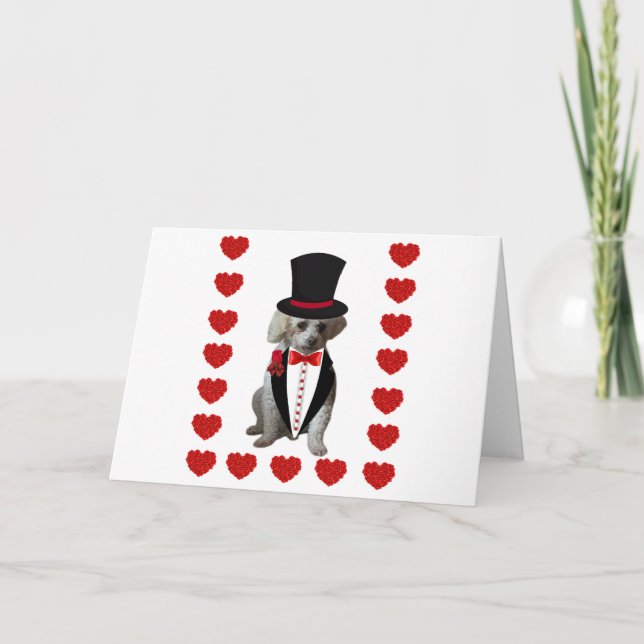 Frohe Weihnachts Poodle Tuxedo Faltkarte (Vorderseite)
