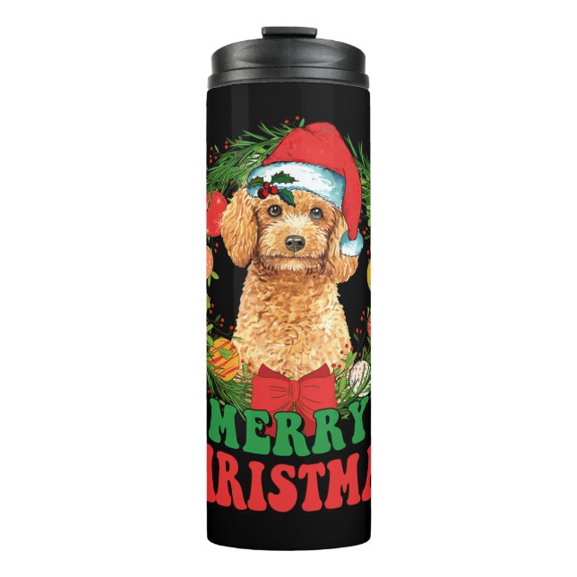 Frohe Weihnachts Poodle Weihnachtsmannmütze Hund L Thermosbecher (Vorderseite)