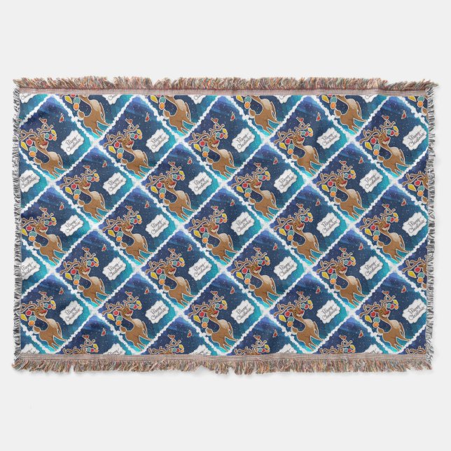 Frohe Weihnachts-Prancing-Rentier Decke (Vorderseite)