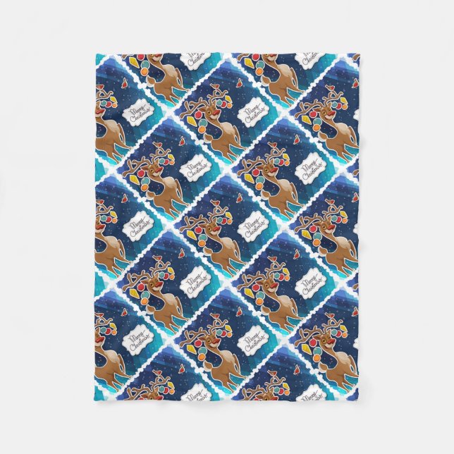 Frohe Weihnachts-Prancing-Rentier Fleecedecke (Vorderseite)