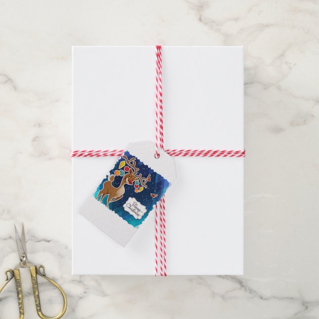 Frohe Weihnachts-Prancing-Rentier Geschenkanhänger (Mit Garn)
