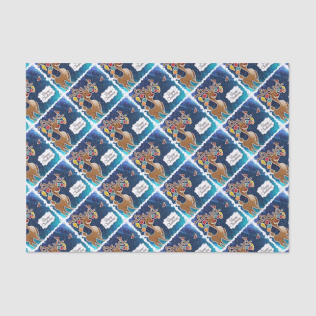 Frohe Weihnachts-Prancing-Rentier Seidenpapier (Vorderseite)