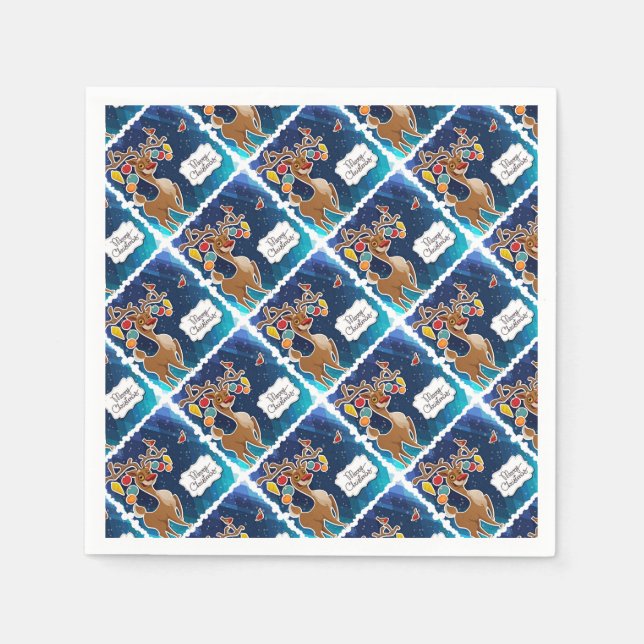 Frohe Weihnachts-Prancing-Rentier Serviette (Vorderseite)