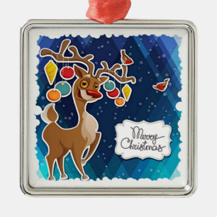 Frohe Weihnachts-Prancing-Rentier Silbernes Ornament