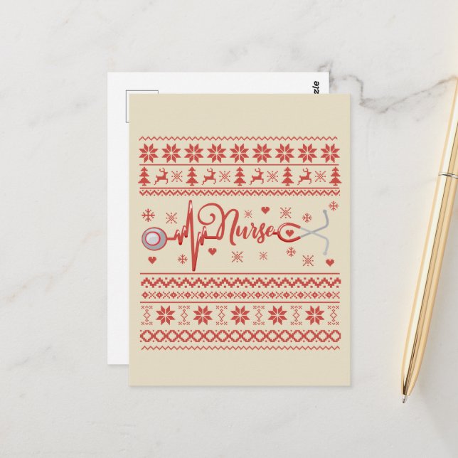 Frohe Weihnachts-Pullover-Herzschlag Postkarte (Vorderseite/Rückseite Beispiel)