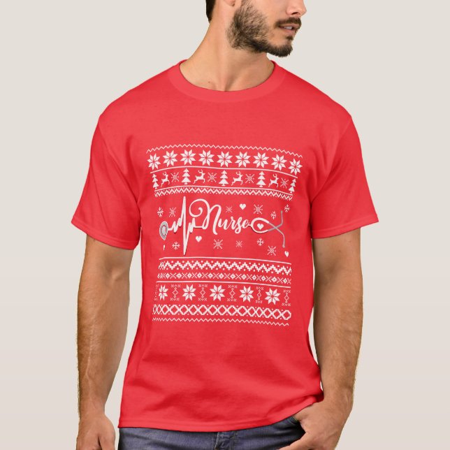 Frohe Weihnachts-Pullover-Herzschlag T-Shirt (Vorderseite)