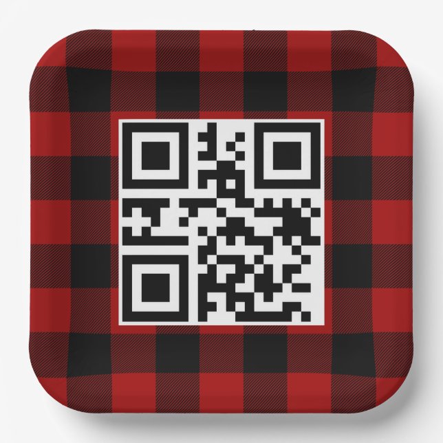 Frohe Weihnachts QR-Code auf Buffalo Kariert Pappteller (Vorderseite)