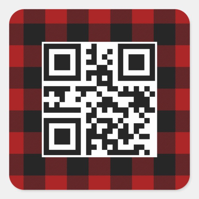 Frohe Weihnachts QR-Code auf Buffalo Kariert Quadratischer Aufkleber (Vorderseite)