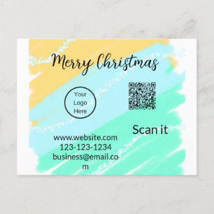 Frohe Weihnachts QR-Code Business gelb grünes Wass Feiertagspostkarte
