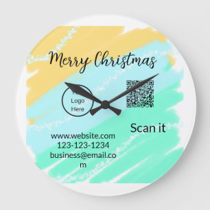Frohe Weihnachts QR-Code Business gelb grünes Wass Große Wanduhr