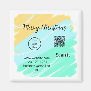 Frohe Weihnachts QR-Code Business gelb grünes Wass Magnet